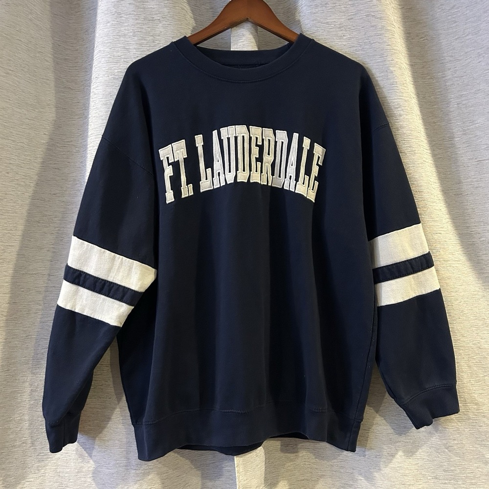 New York Popular Ft. Lauderdale Sweatshirt Black‎ Retro Preppy Academia Size XL